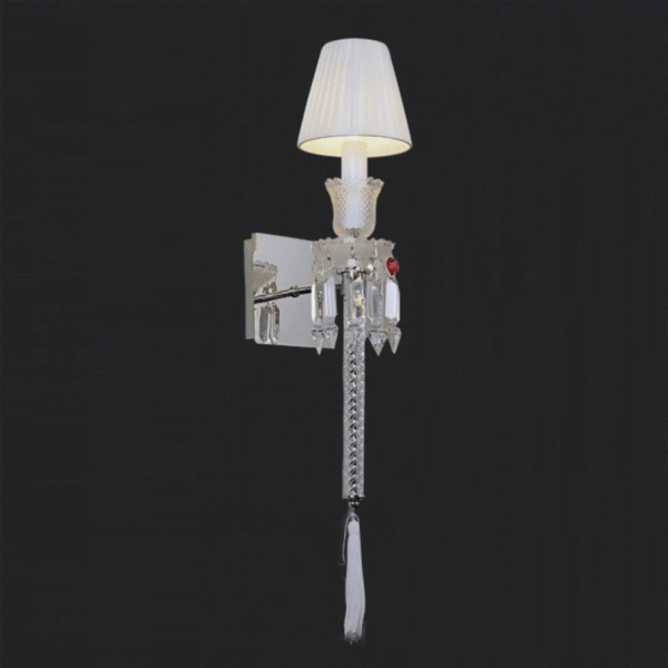 Đèn tường hiện đại mạ inox pha lê chao vải trắng DTX120