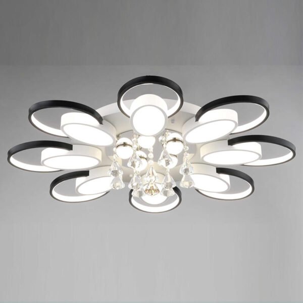 Đèn LED ốp trần hợp kim sơn trắng phối đen và pha lê MOV02 Ø80cm