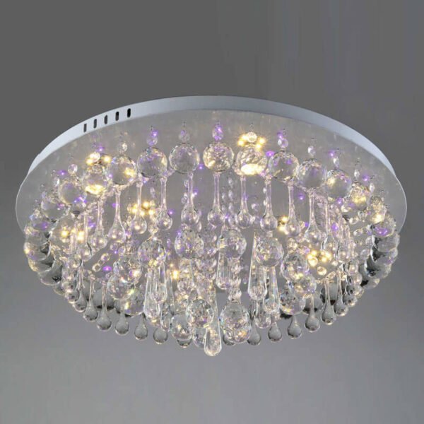 Đèn ốp trần MOV38 hợp kim sơn trắng, pha lê cao cấp đổi màu, Ø60cm