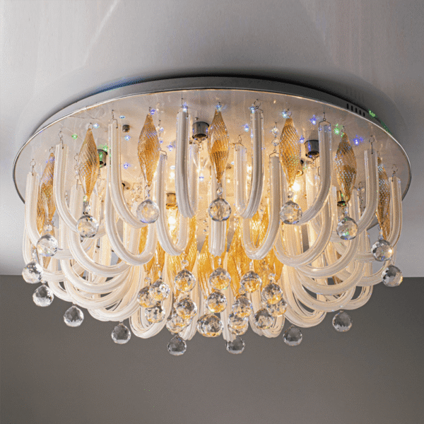 Đèn ốp trần MOV54 hợp kim mạ vàng, pha lê K9 cao cấp, Ø80cm