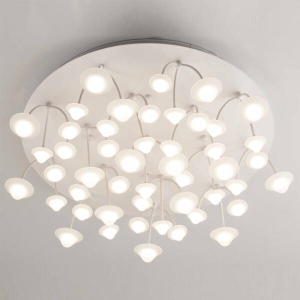 Đèn ốp trần MOV59 hợp kim sơn trắng, chao đèn hiệu ứng hình nấm, Ø60cm