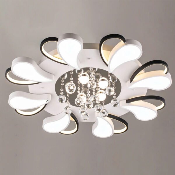 Đèn ốp trần MOV61 hợp kim sơn trắng, đen, pha lê, Ø80cm x cao 17cm