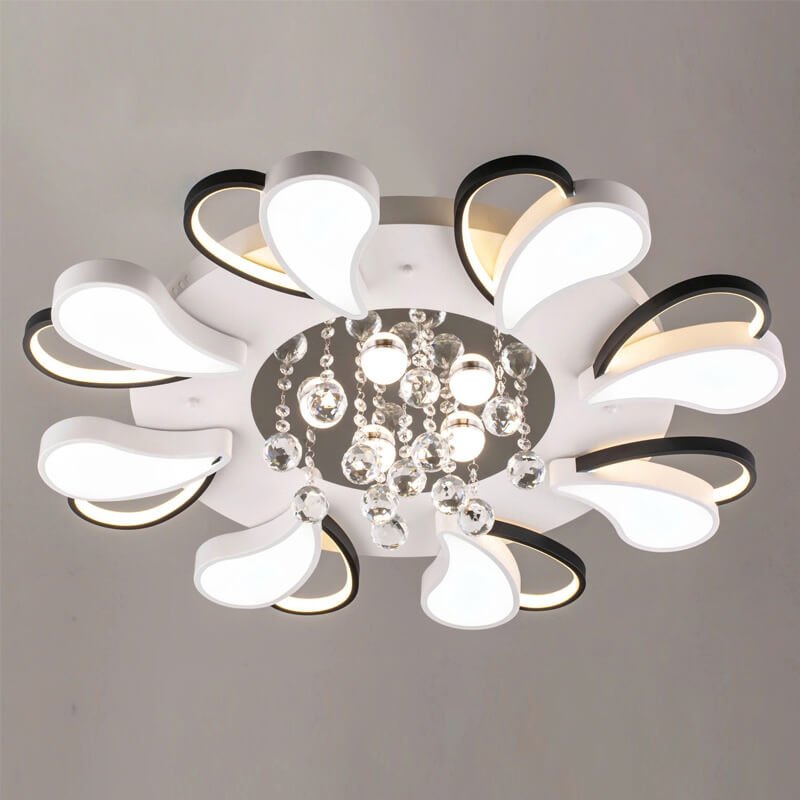Đèn ốp trần MOV61 hợp kim sơn trắng, đen, pha lê, Ø80cm x cao 17cm