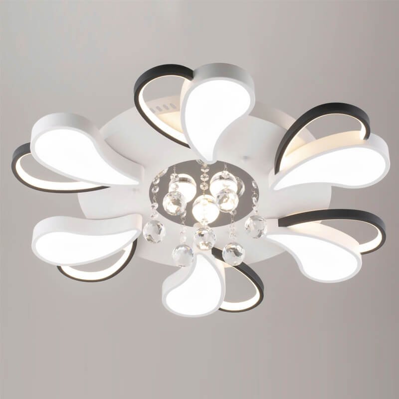 Đèn ốp trần MOV62 hợp kim sơn trắng, đen, pha lê, Ø60cm x cao 15cm
