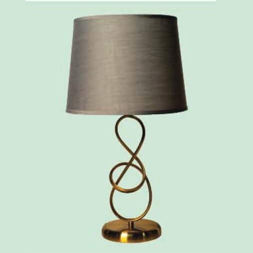 Đèn ngủ để bàn NR02 thân hợp kim mạ đồng, chao vải xám, Ø30cm x cao 55cm