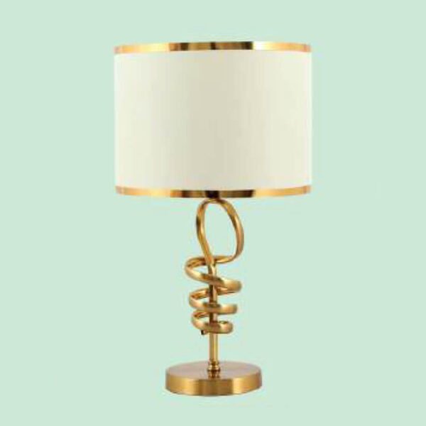Đèn ngủ để bàn NR03 thân hợp kim mạ đồng, chao vải màu ngà, Ø30cm x cao 55cm
