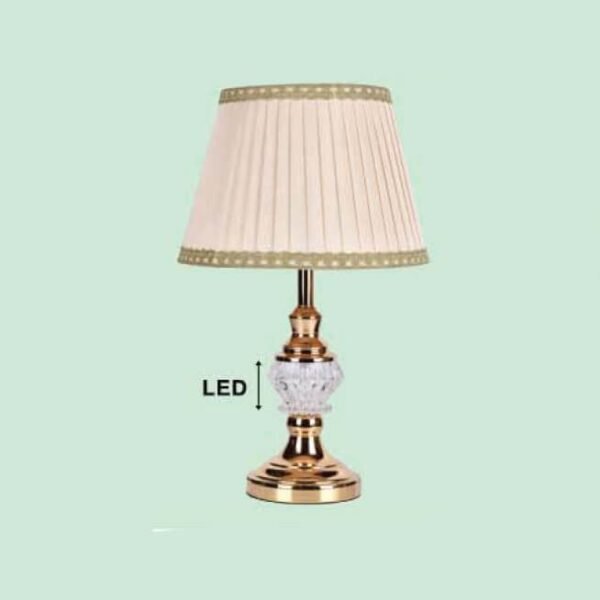 Đèn ngủ để bàn NR11 thân hợp kim mạ đồng, thủy tinh, chao vải trắng ngà, Ø30cm x cao 50cm