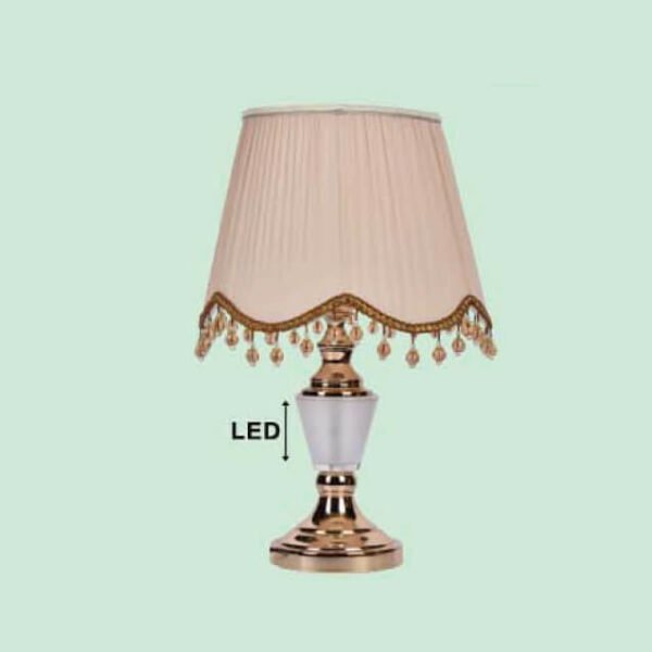 Đèn ngủ để bàn NR13 thân hợp kim mạ đồng, thủy tinh, chao vải màu ngà, Ø30cm x cao 50cm