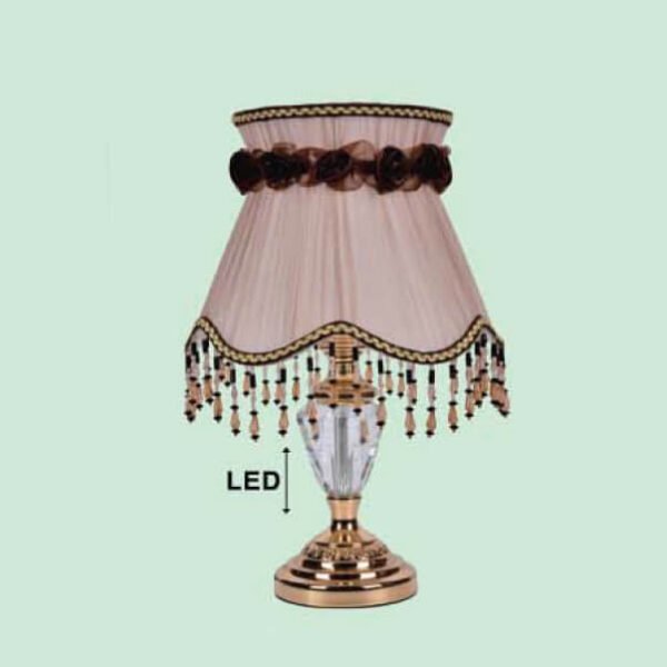 Đèn ngủ để bàn NR15 thân hợp kim mạ đồng, chao vải đen, Ø30cm x cao 50cm