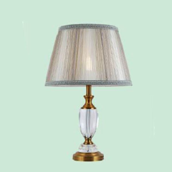 Đèn bàn NR19 hợp kim mạ vàng, pha lê, chao vải, Ø33cm x cao 56cm