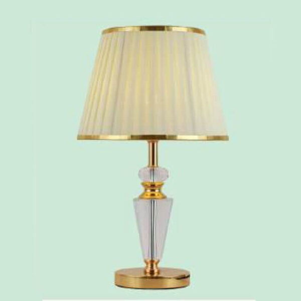 Đèn bàn NR20 hợp kim mạ vàng, pha lê, chao vải, Ø30cm x cao 50cm