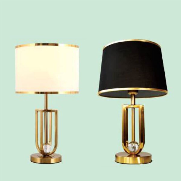 Đèn bàn NR39 hợp kim mạ vàng, chao vải trắng/đen, Ø35cm x cao 55cm