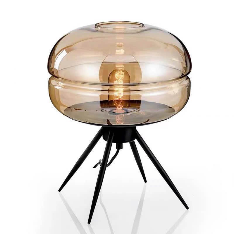 Đèn bàn NV104 hợp kim sơn đen, chao thủy tinh màu trà, Ø30cm x cao 35cm