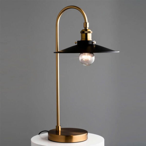 Đèn bàn NV108 hợp kim mạ vàng, sơn đen, dài 30cm x cao 50cm - chao xòe
