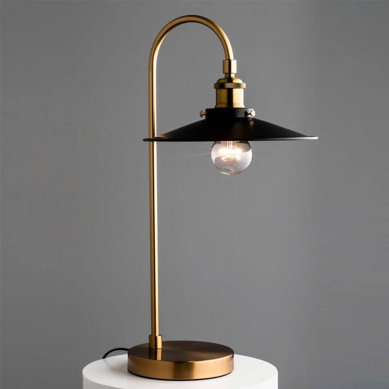 Đèn bàn NV108 hợp kim mạ vàng, sơn đen, dài 30cm x cao 50cm - chao xòe