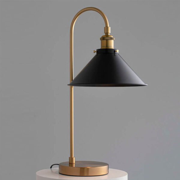 Đèn bàn NV109 hợp kim mạ vàng, sơn đen, dài 30cm x cao 50cm - chao cúp