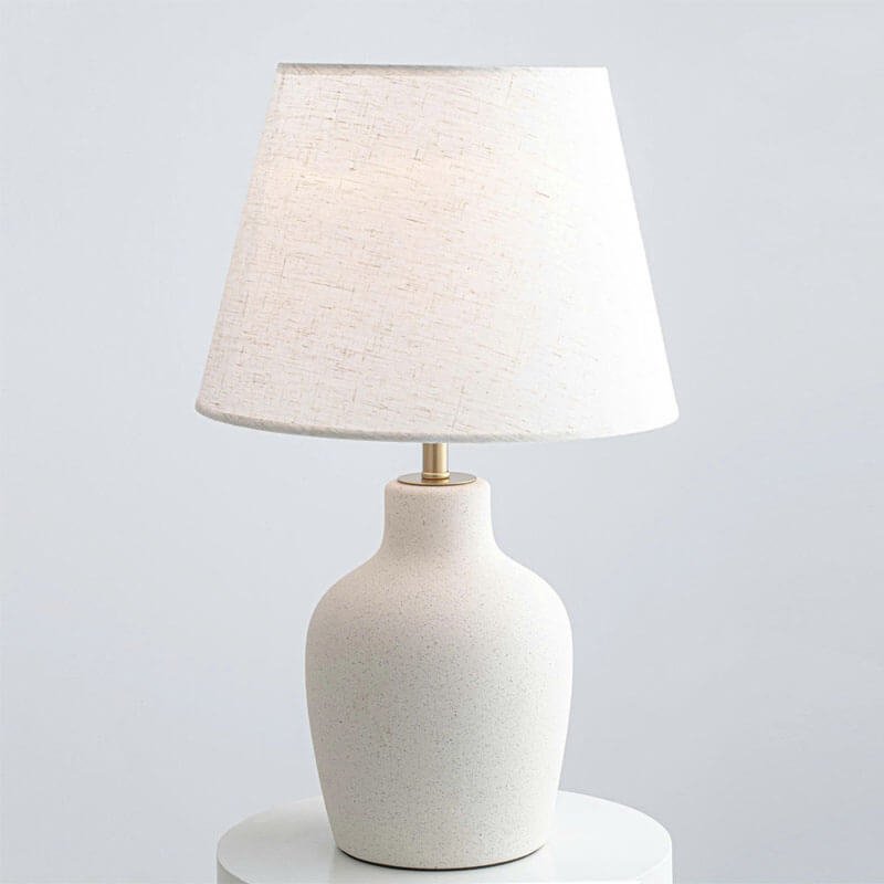 Đèn bàn gốm sứ trắng chụp vải trắng NV117 Ø30cm x cao 48cm
