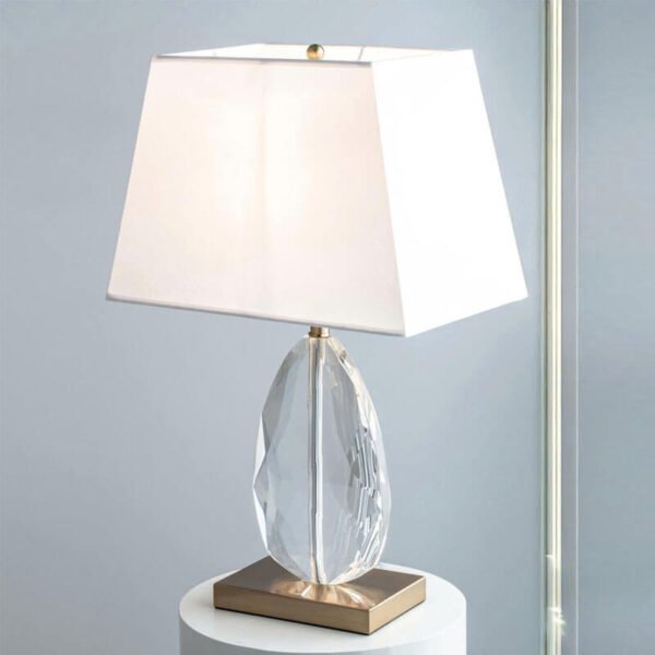 Đèn bàn hợp kim mạ vàng phối thủy tinh chụp vải trắng NV121 Ø36cm x cao 60cm