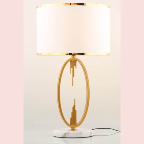 Đèn ngủ để bàn hợp kim mạ đồng đế da chụp vải cứng NV22 30cm x cao 55cm