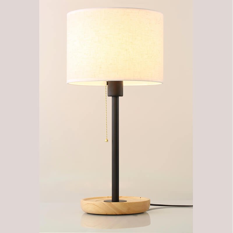 Đèn ngủ để bàn thân sơn đen đế gỗ chụp vải NV28 Ø25cm x cao 45cm
