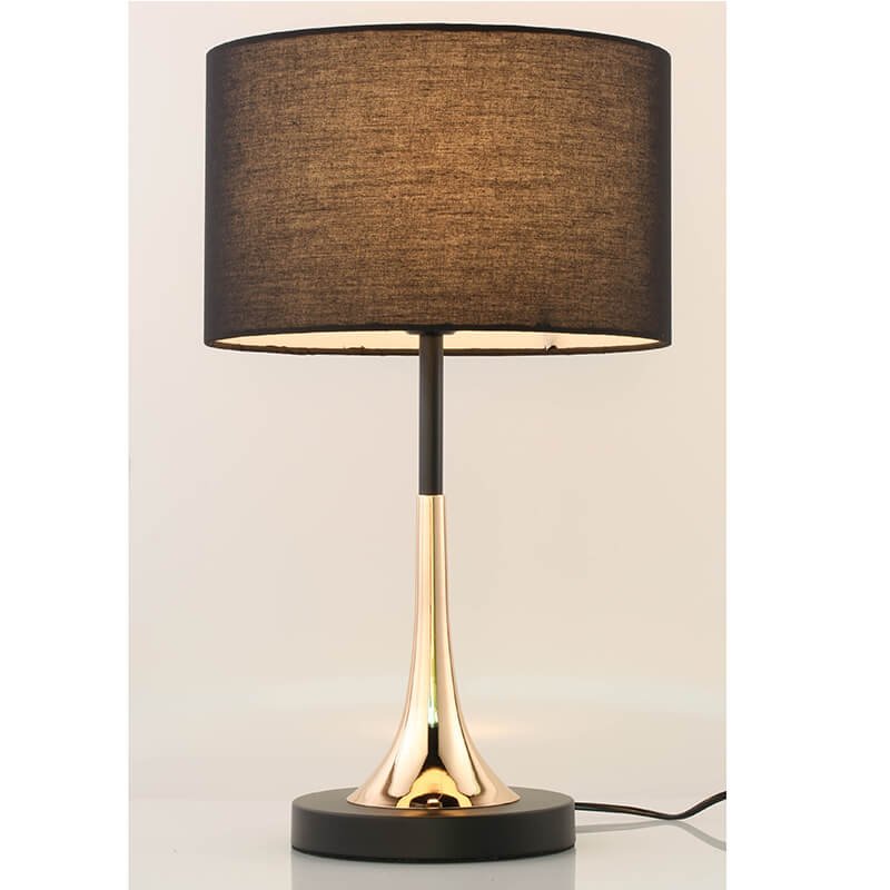 Đèn ngủ để bàn thân mạ vàng chụp vải đen NV39 Ø30cm x cao 50cm