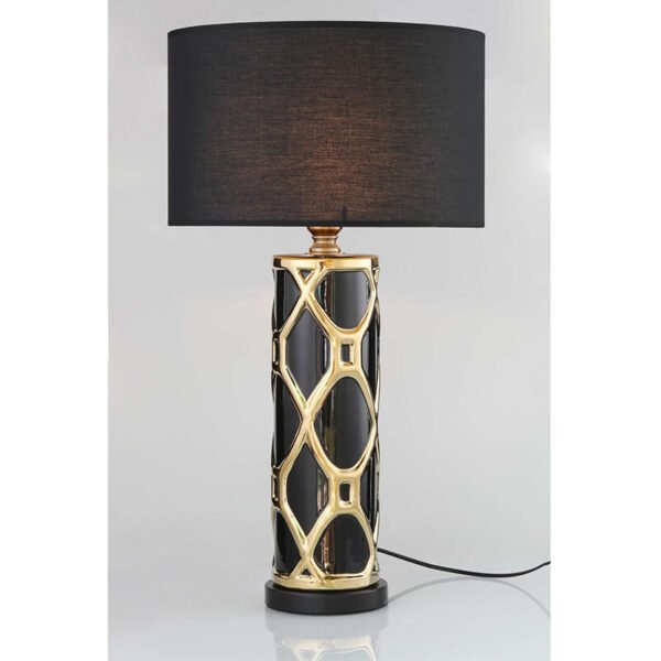 Đèn ngủ để bàn thân xi đồng vàng đen chụp vải đen NV46 dài 30cm x cao 70cm