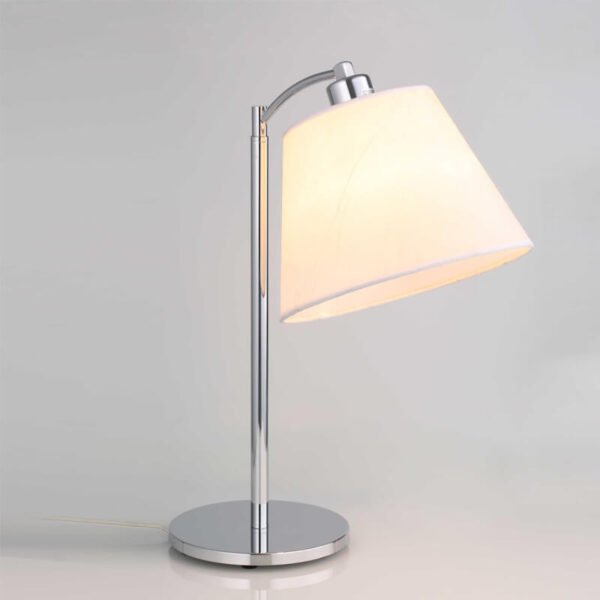 Đèn bàn hợp kim hoàn thiện inox chụp vải trắng NV74 dài 40cm x cao 50cm