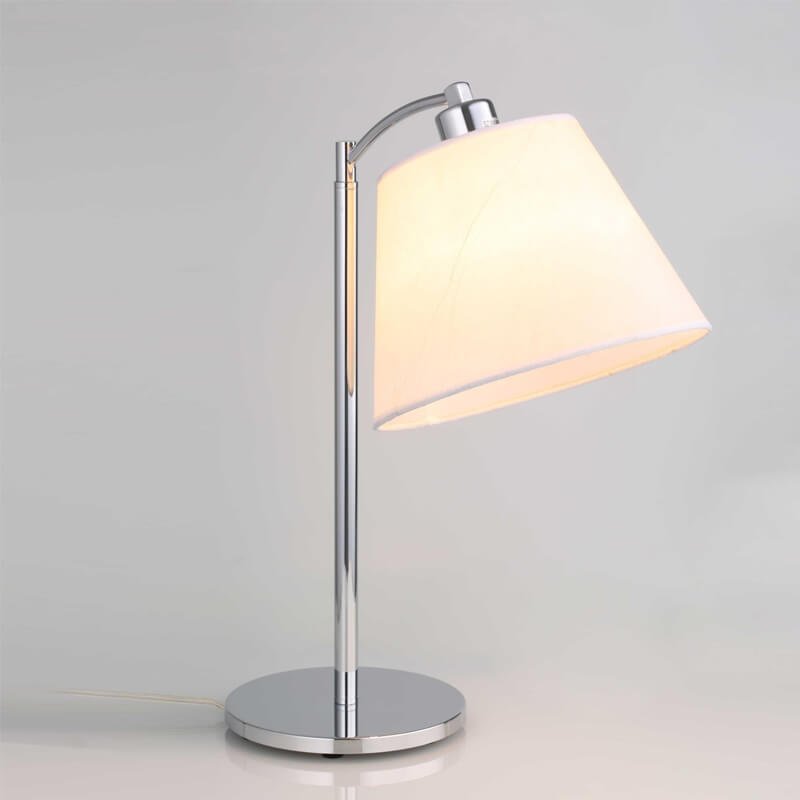 Đèn bàn hợp kim hoàn thiện inox chụp vải trắng NV74 dài 40cm x cao 50cm