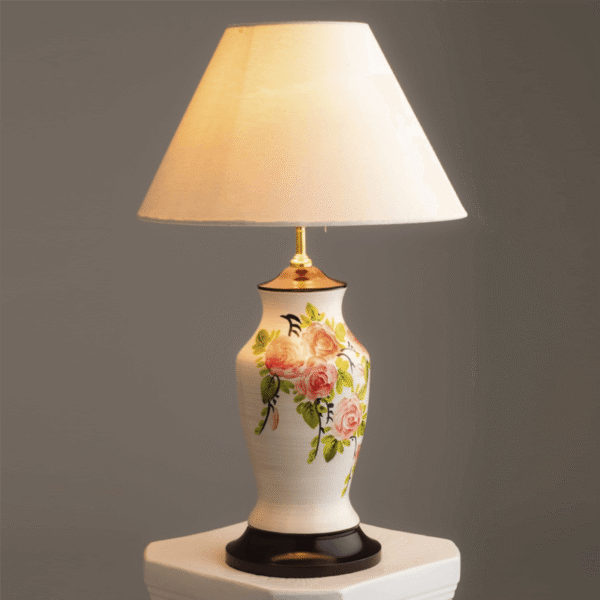 Đèn bàn gốm sứ chụp vải trắng NV94 Ø35cm x cao 55cm