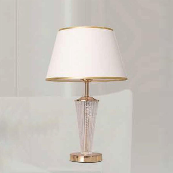 Đèn bàn hợp kim mạ vàng thủy tinh chụp vải NX103 Ø35cm x cao 56cm