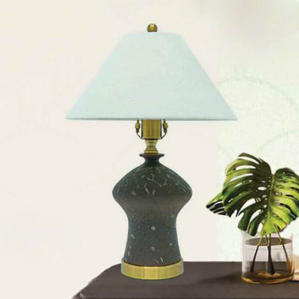 Đèn bàn hợp kim mạ vàng gốm sứ hoa văn chụp vải NX106 Ø35cm x cao 50cm
