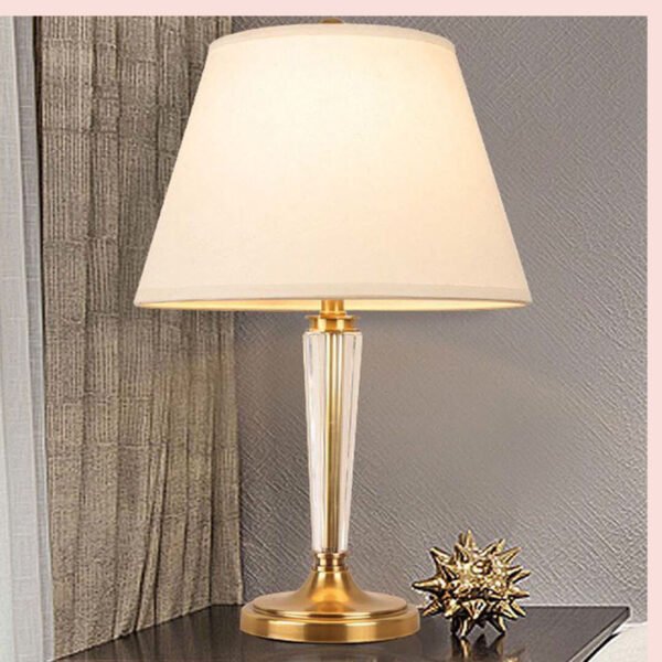 Đèn ngủ để bàn hợp kim mạ vàng thủy tinh chụp vải dày NX36 Ø35cm x cao 65cm
