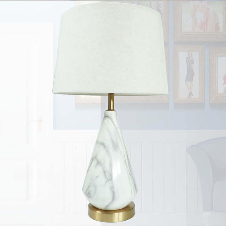 Đèn ngủ để bàn hợp kim xi mạ vàng phối da chụp vải NX44 Ø35cm x cao 60cm
