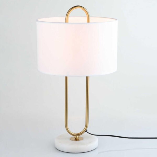 Đèn ngủ để bàn hợp kim xi mạ vàng đế da chụp vải NX54 Ø30cm x cao 56cm