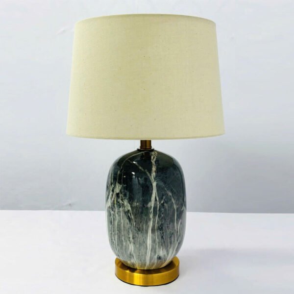 Đèn bàn gốm sứ mạ vàng chụp vải trắng NX65 Ø35cm x cao 62cm