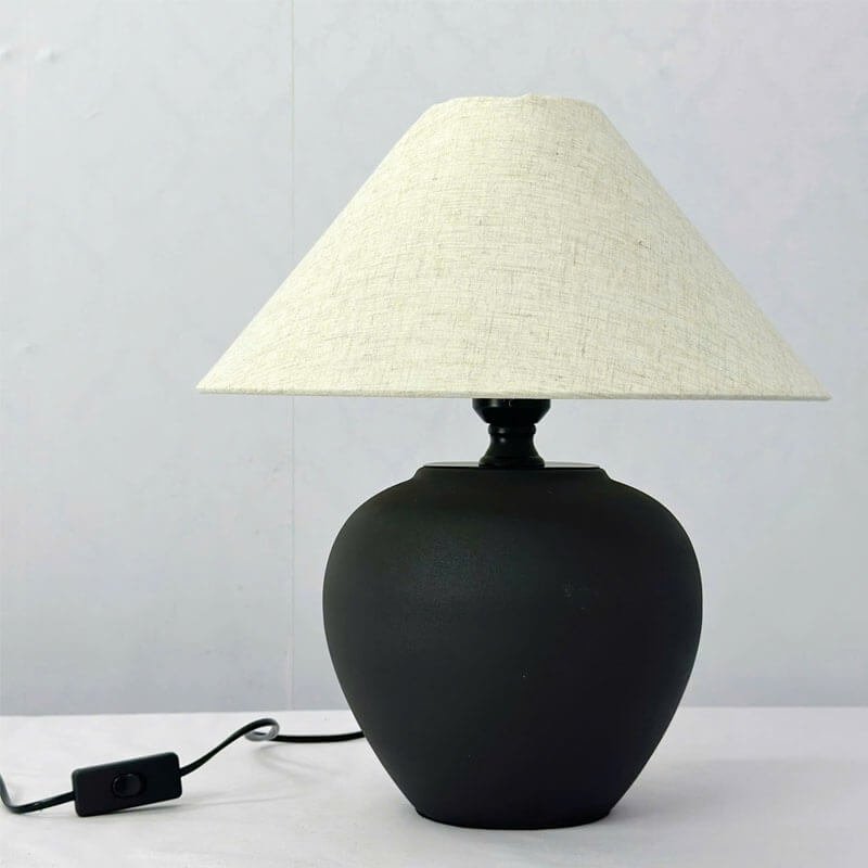 Đèn bàn gốm sứ chụp vải trắng NX67 Ø35cm x cao 40cm