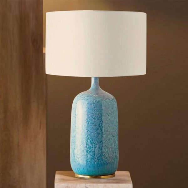 Đèn bàn gốm sứ mạ vàng chụp vải trắng NX68 Ø35cm x cao 65cm