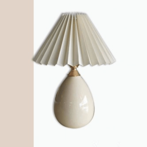 Đèn bàn gốm sứ mạ vàng chụp vải trắng NX76 Ø24cm x cao 37cm