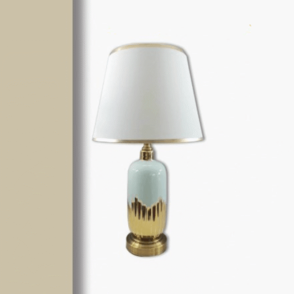 Đèn bàn gốm sứ xanh ngọc chụp vải trắng NX79 Ø30cm x cao 53cm