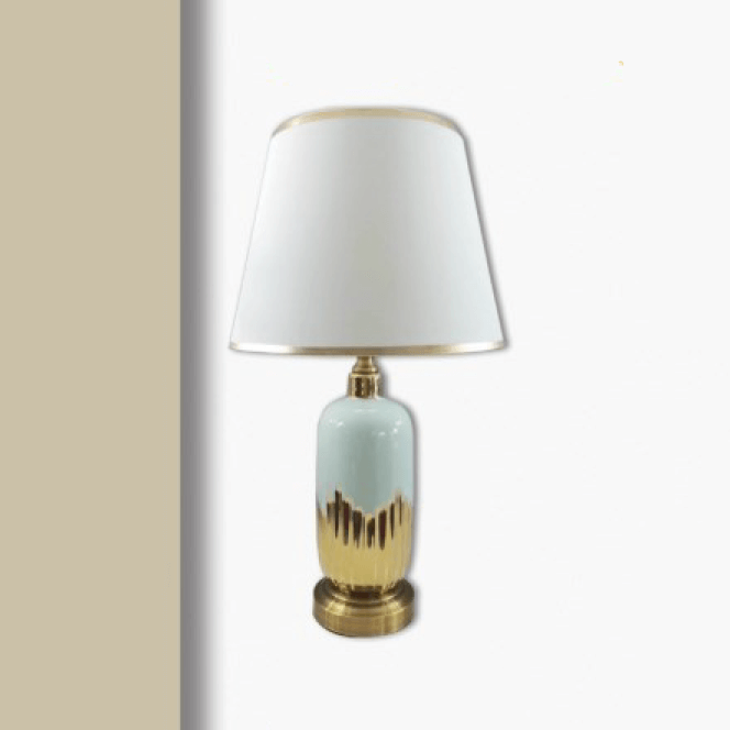 Đèn bàn gốm sứ xanh ngọc chụp vải trắng NX79 Ø30cm x cao 53cm