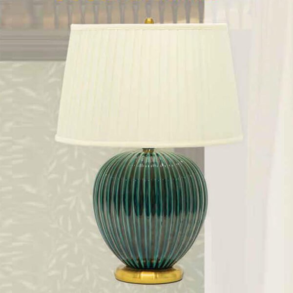 Đèn bàn hợp kim mạ vàng gốm sứ hoa văn chụp vải NX80 Ø40cm x cao 56cm