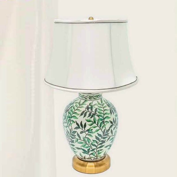 Đèn bàn hợp kim mạ vàng gốm sứ hoa văn chụp vải NX81 Ø38cm x cao 60cm