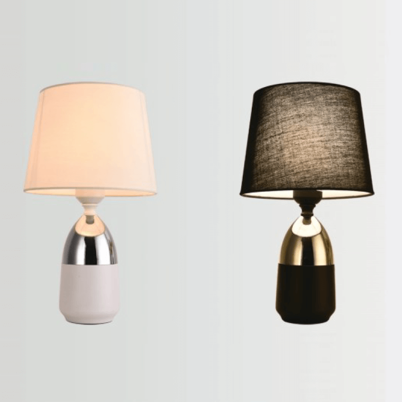 Đèn bàn hợp kim mạ bạc vàng chụp vải trắng đen NX83 Ø25cm x cao 34cm