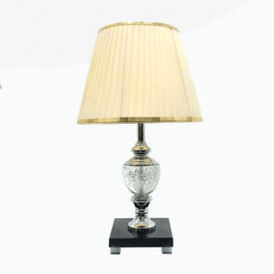 Đèn bàn hợp kim mạ vàng pha lê chụp vải trắng ngà NX88 Ø35cm x cao 50cm