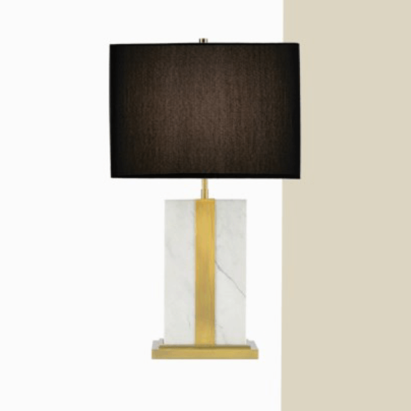 Đèn bàn da phối mạ vàng chụp vải đen NX90 Ø40cm x cao 68cm
