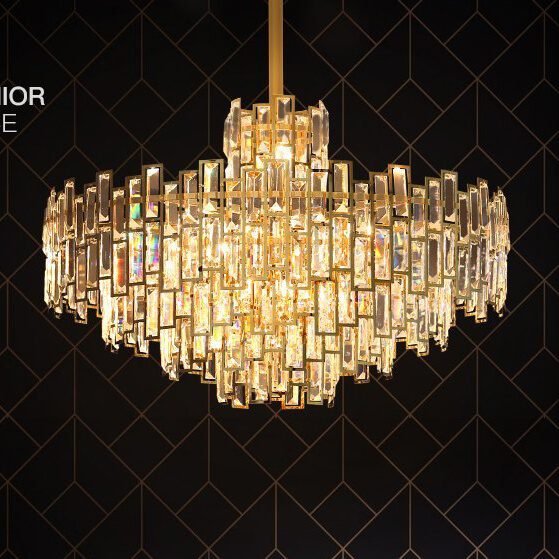 Đèn thả phòng khách pha lê đen PLK12 Ø60cm x cao 40cm