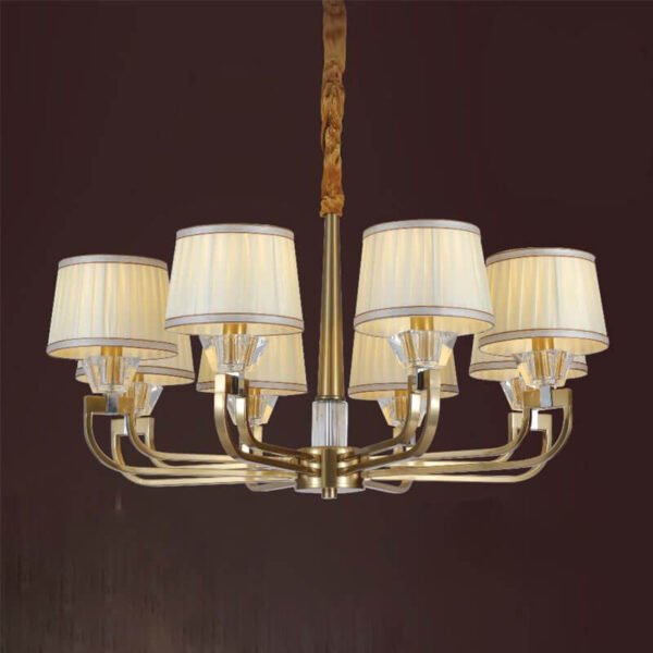 Đèn thả phòng khách TRN31 Ø86cm mạ vàng, pha lê, chao vải