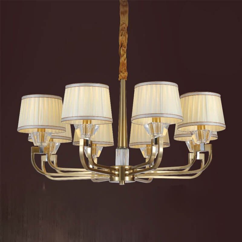 Đèn thả phòng khách TRN31 Ø86cm mạ vàng, pha lê, chao vải