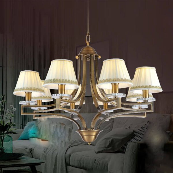 Đèn ốp trần phòng thờ TRN32 Ø86cm mạ đồng, chao vải