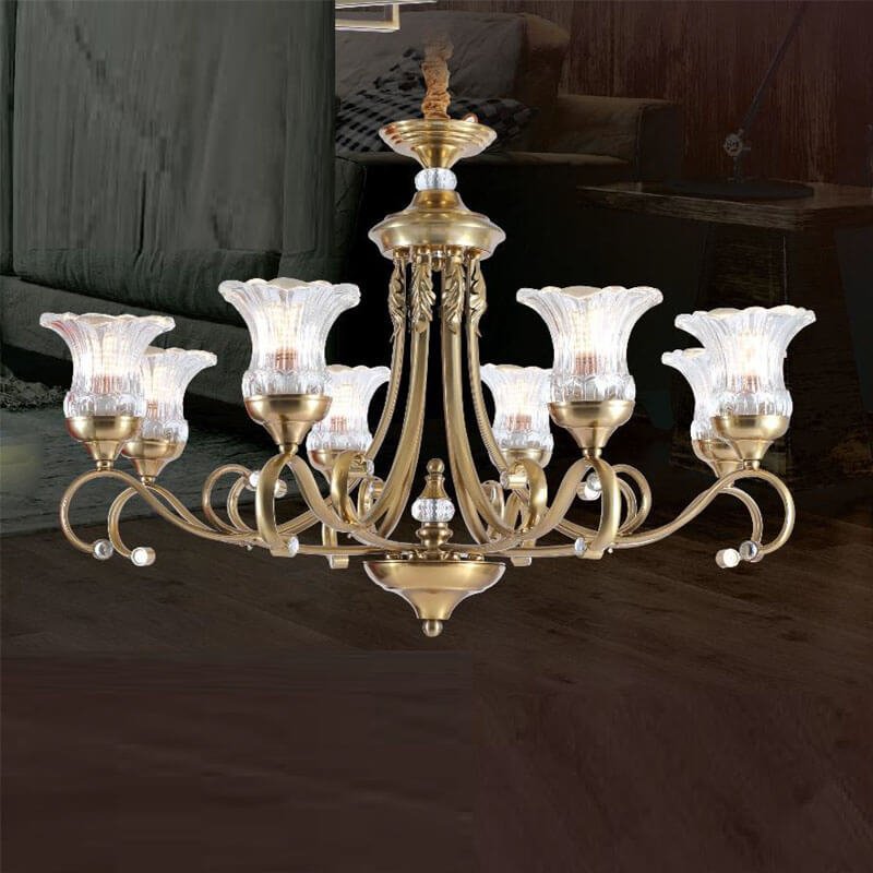 Đèn thả phòng khách TRN33 Ø90cm mạ đồng, chao thủy tinh